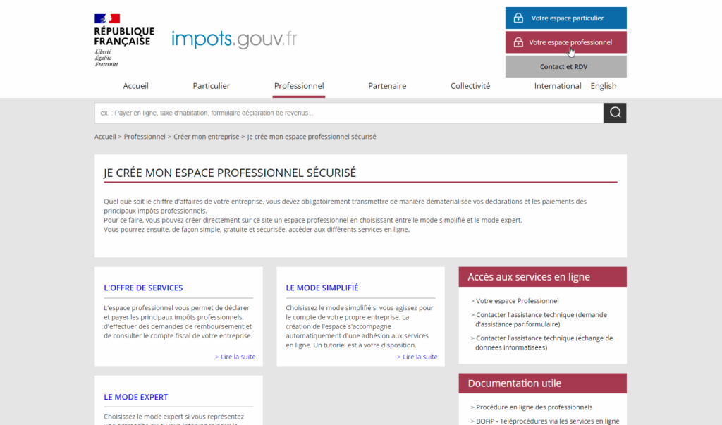 espace professionnel sécurisé - CFE